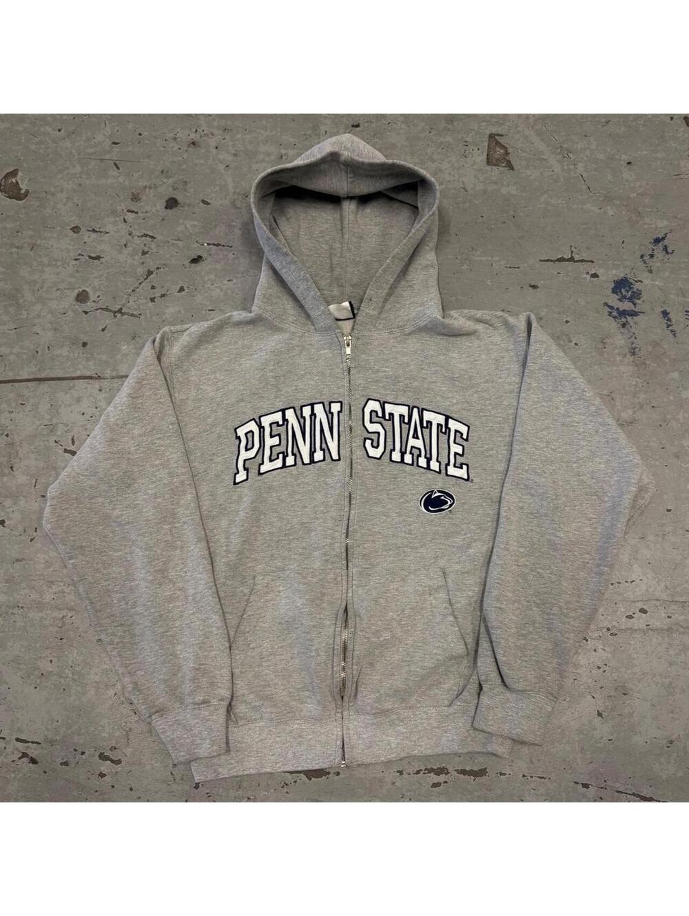 Beautiful vintage embroideredY2K Penn State Nittany Lions Gray Zip Up Hoodie